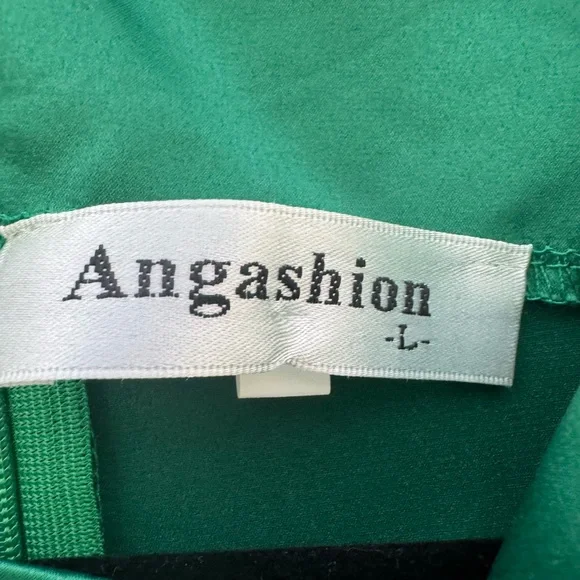 Angashion Kelly Green Satin Dress Sleeveless Cross Front Midi Dress Size Large - Picture 11 of 14